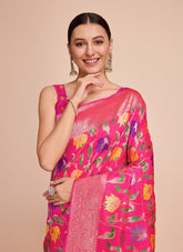 Pink Colour Saree Looking Trendy